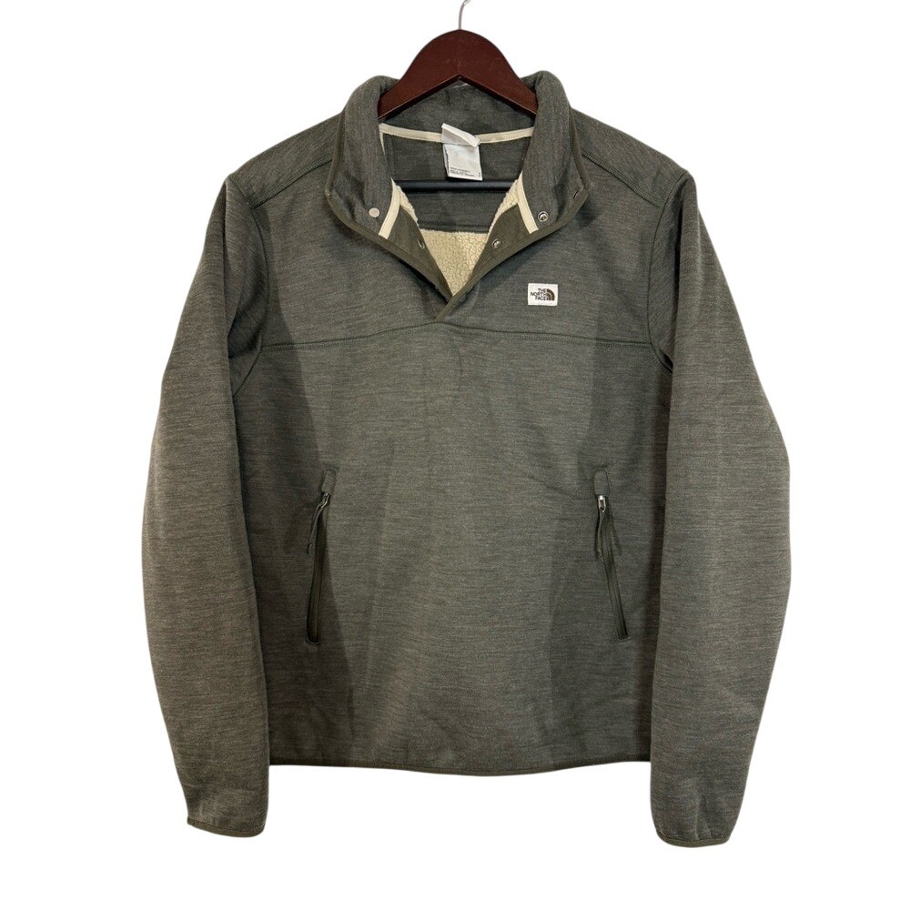 THE NORTH FACE Men's Sherpa Lined Patrol 1/4 Button Snap Pull Over Small Grey